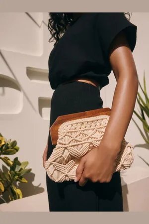 Next Natural Cotton Macrame Clutch Bag