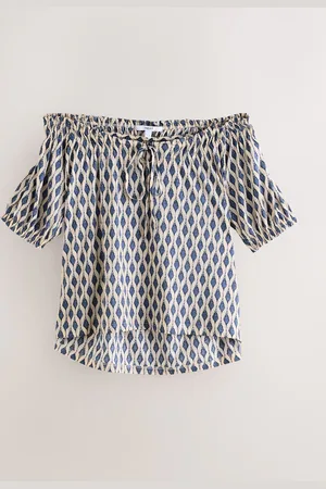 Next Print Short Sleeve Ruched Neck Jersey 100% Cotton Blouse