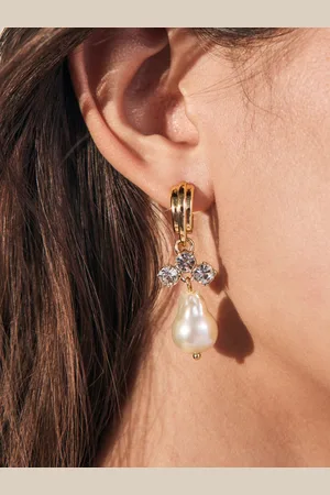 Next Tone Pearl Effect Sparkle Hoop Earrings