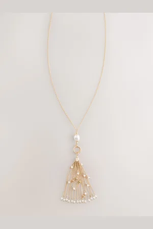 Next Tone Pearl Effect Long Tassel Necklace