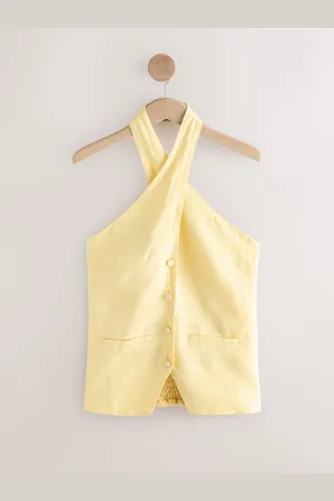Next Lemon Yellow 100% Linen Button Down Halter Top
