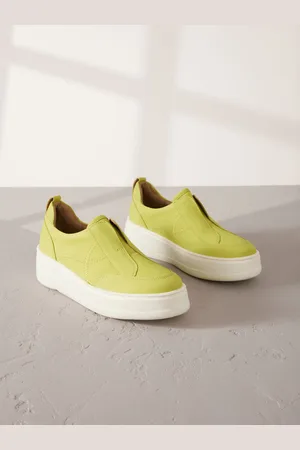 Next Lime Slip On Signature Forever Comfort Leather Chunky Wedge Platform Trainers