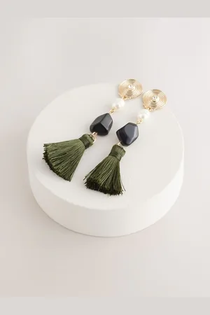 Next Khaki Tassel Drop Earrings