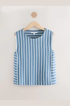 Next Blue/ Towelling Striped Tank 100% Cotton Top