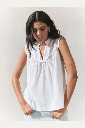 Next Woven Mix V-Neck Embroidered Frill Sleevless Top
