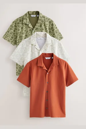 Next Printed Cuban Collar Textured Jersey Short Sleeve Shirts 3 Pack