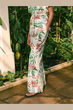 Next Green/ Wide Leg 100% Cotton Trousers