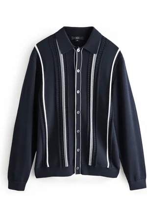 Next /White Regular Fit Cotton Rich Vertical Stripe Button-Through Jumper