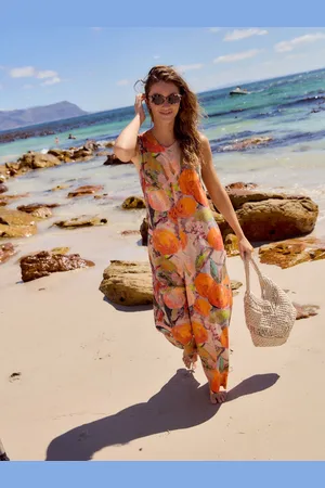 Next Orange Fruit Print Linen Sleeveless Jumpsuit