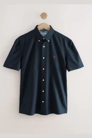 Next Blue Slim Fit 100% Organic Cotton Oxford Short Sleeve Shirt