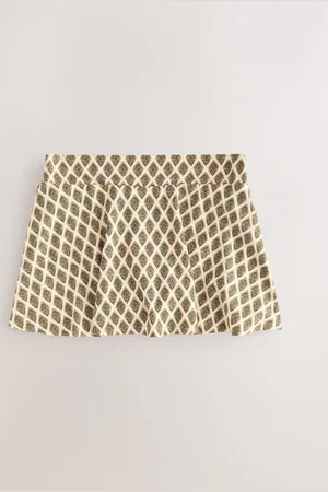 Next Khaki /Cream Foil Woodblock Swim Skirt Bikini Bottoms
