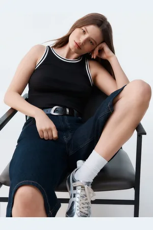 Next /White Ribbed Racer Tank Vest Sleeveless Top