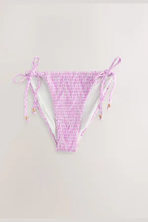 Next Lilac Purple Zigzag Print Shirred Tie Side Bikini Bottoms