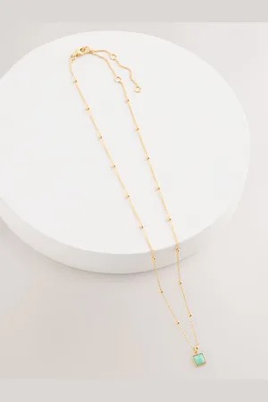 Next Gold Plated Sterling Square Stone Ball Chain Necklace