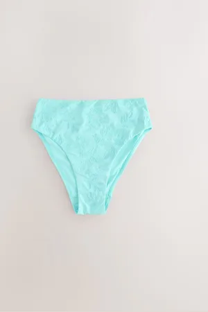 Next Mint Embroidered High Waist High Leg Bikini Bottoms