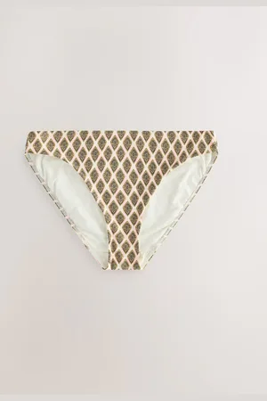 Next Khaki /Cream Foil Woodblock High Leg Bikini Bottoms
