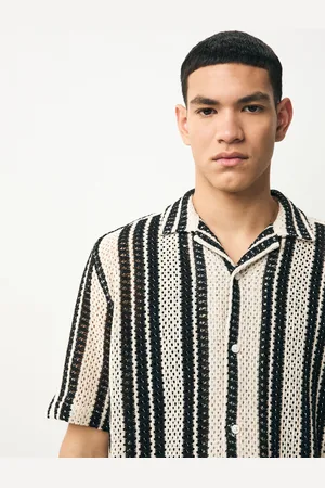 Next Monochrome Crochet Stripe Short Sleeve Shirt
