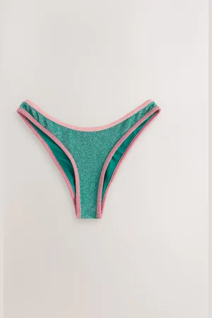 Next /Teal Metallic Contrast Bind High Leg Bikini Bottoms