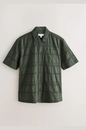 Next 100% Cotton Textured Check Short Sleeve Shirt