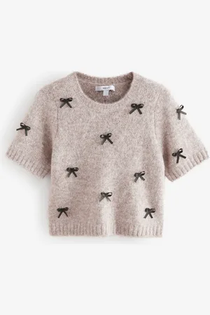Next Mole Bow Short Sleeve Crew Neck Jumper With Wool