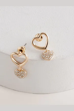 Next Tone Heart Drop Sparkle Stud Earrings