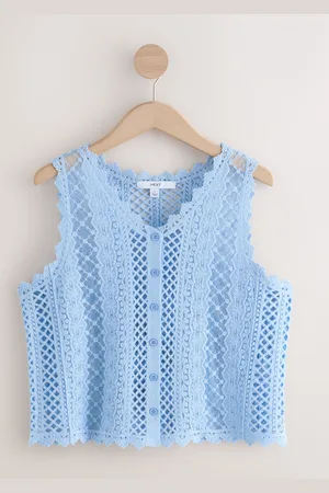 Next Pale Stitch Lace Mesh Button Up Tank Waistcoat