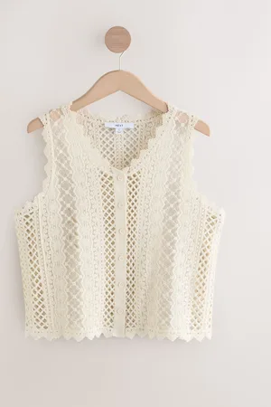 Next Ecru Stitch Lace Mesh Button Up Tank Waistcoat