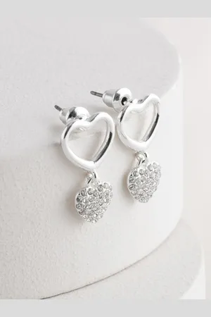 Next Tone Heart Drop Sparkle Stud Earrings