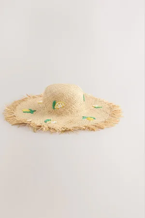 Next Lemon Applique Frayed Brim Floppy Hat