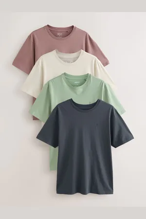 Next /Pink/Ecru/Green Regular Fit 100% Cotton T-Shirts 4 Pack
