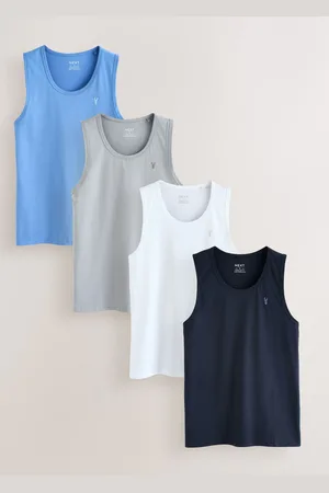 Next White/Grey/ /Blue Regular Fit 100% Cotton Vests 4 Pack