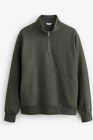 Next Khaki Marl Jersey Cotton Rich Quarter Zip Sweatshirt