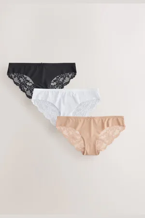 Next /White/Praline Nude Brazilian No VPL Lace Back Briefs 3 Pack