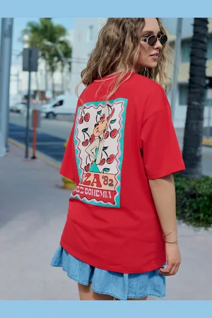 Next Red Ibiza Cherry Fun Graphic Oversized Knit Trim Neck Detail Short Sleeve Crew Neck T-Shirt