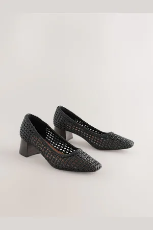 Next Forever Comfort Leather Round Toe Weave Low Block Courts Heels