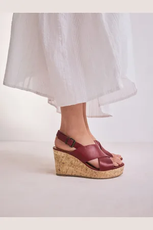 Next Red Standard/Wide Fit Forever Comfort Leather Round Toe Cross-Over Slingback Platform Wedges