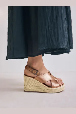 Next Standard/Wide Fit Forever Comfort Leather Round Toe Cross-Over Slingback Platform Wedges