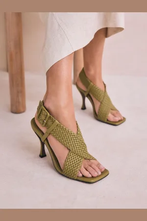 Next Khaki Forever Comfort Square Toe Weave Cross-Over Slingback Heels