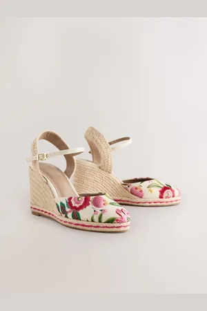 Next Forever Comfort Round Toe Embroidery Espadrille Wedges