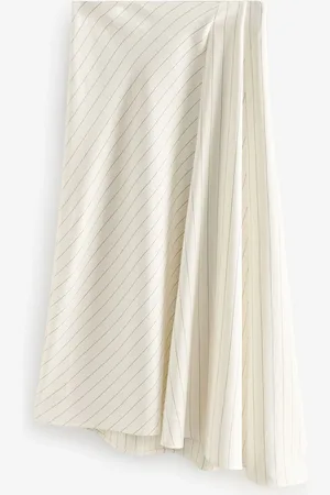 Next & White Striped Asymmetric Midi Skirt with Linen