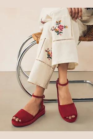 Next Red Suede Standard/Wide Fit Forever Comfort Open Toe Low Wedge Espadrilles