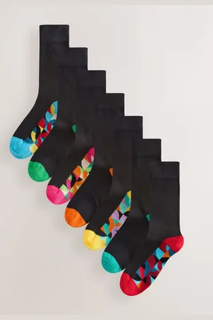 Next Bright Red/Green Geo 7 Pack Mens Cotton Rich Socks