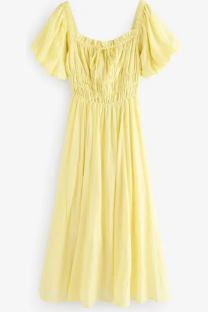 Next Yellow Puff Sleeve Midi Dress