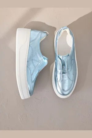 Next Metallic Slip On Signature Forever Comfort Leather Chunky Wedge Platform Trainers