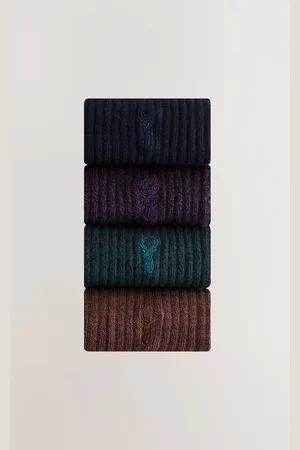 Next /Red/Purple Stag Embroidered Heavyweight Socks 4 Pack