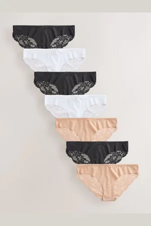 Next /White/Praline Nude Brazilian Lace Back NVPL Knickers 7 Pack