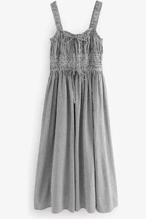 Next Mono Gingham Strappy Tie Front Midi Dress