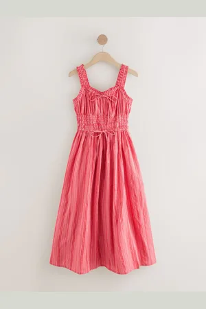 Next Pink/ Stripe Strappy Tie Front Midi Dress