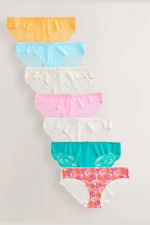 Next Tropical Print Brazilian Lace Back NVPL Knickers 7 Pack