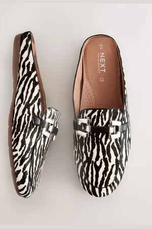Next Zebra Forever Comfort Leather Hardware Trim Detail Loafer Mules
